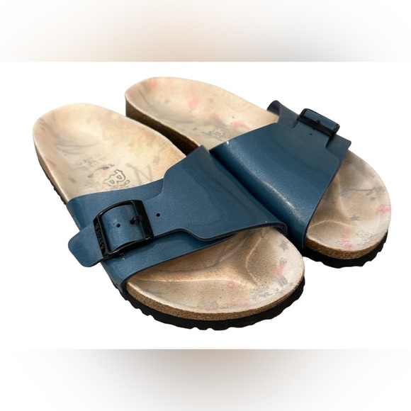 Birkenstock Birki's Metallic Blue Sandals 38 Sz 8 One Strap women’s EUC - Picture 2 of 12